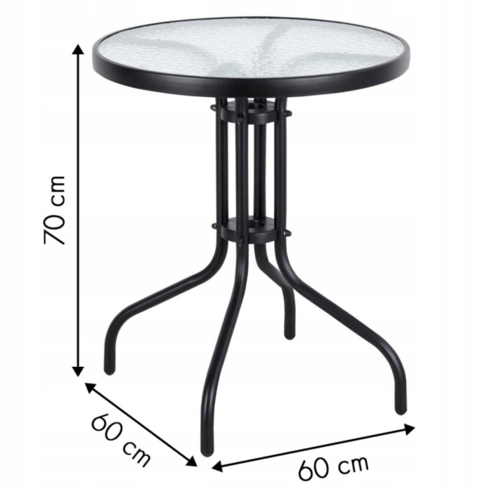 Specyfikacja techniczna stolika ogrodowego o średnicy 60cm i wysokości 70cm